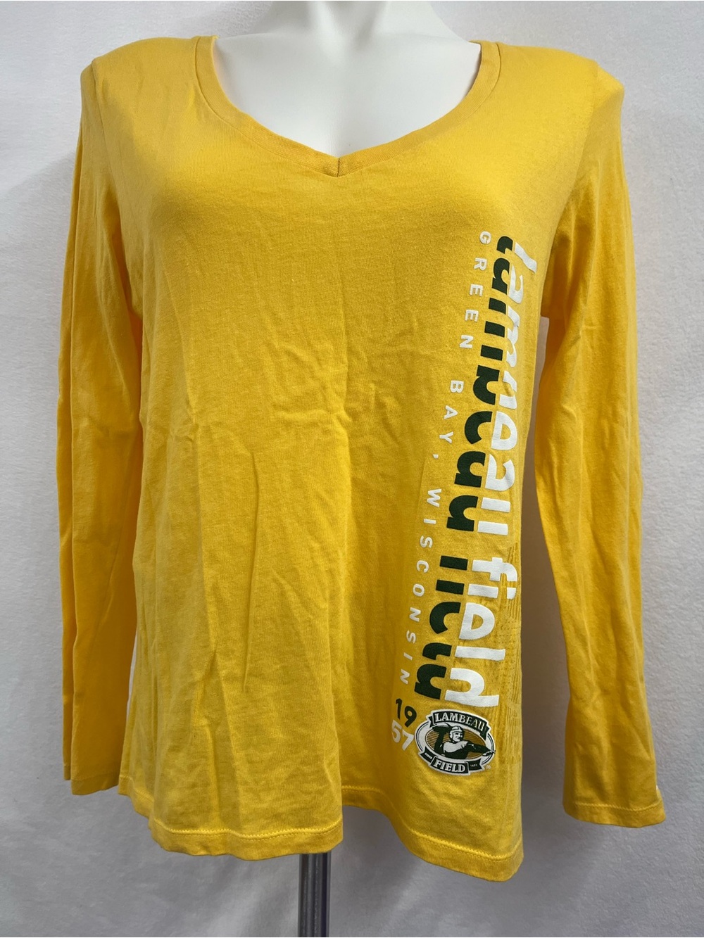 Champion Yellow Long Sleeve V-Neck Lambeau Field Tee